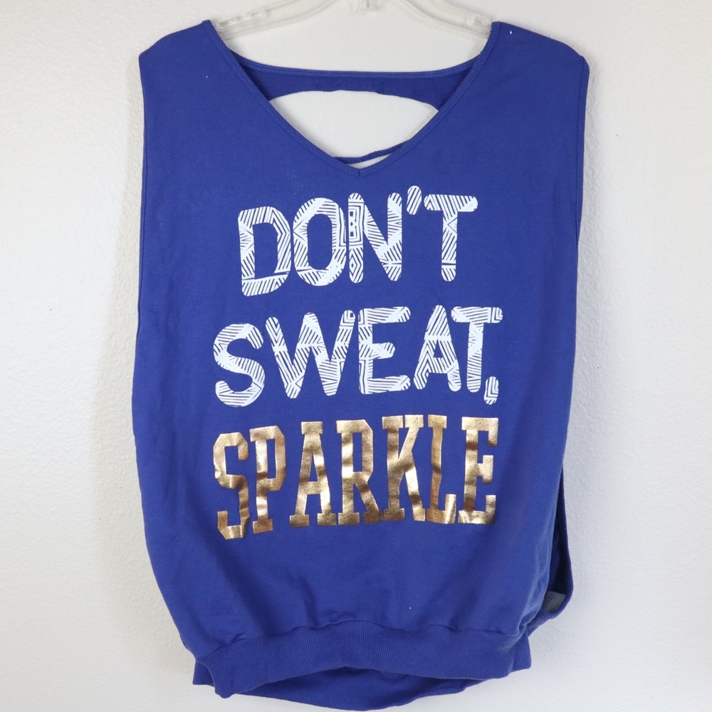 NWT MikenFlow Women's Graphic French Terry Don't Sweat, Sparkle Blue Size XL